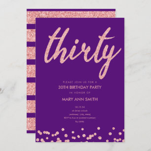 Rose Gold Purple Glitter 30th Birthday Party Invitation