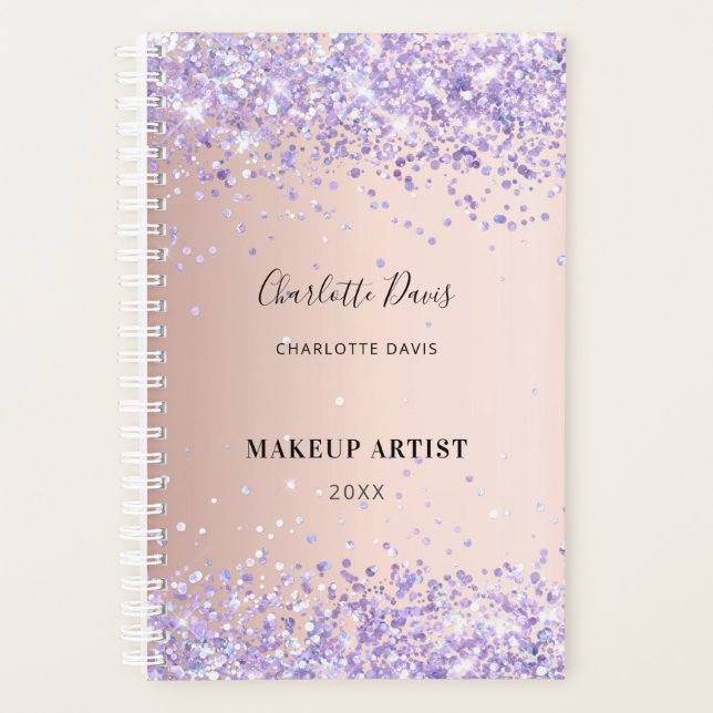 Rose gold purple glitter name signature planner (Front)