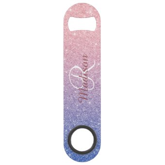 Rose Gold Purple Glitter Ombre Monogram Stylish Bar Key | Zazzle