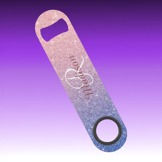 Rose Gold Purple Glitter Ombre Monogram Stylish Bar Key | Zazzle