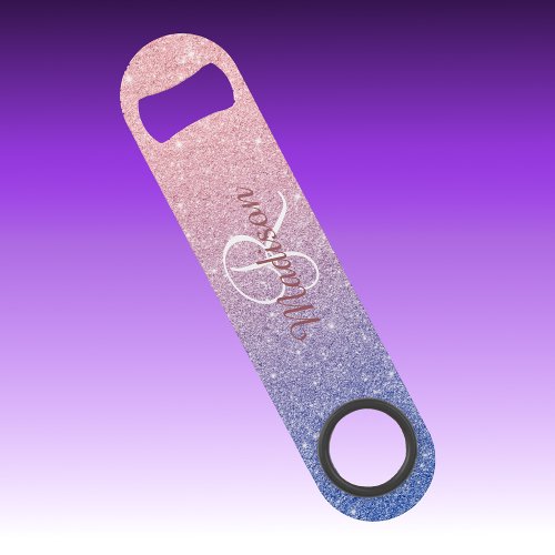Rose Gold Purple Glitter Ombre Monogram Stylish Bar Key