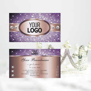 Rose Gold Purple Glitter Spark Stars Diamonds Logo Business Card