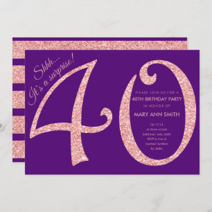Rose Gold Purple Glitter Surprise 40th Birthday Invitation