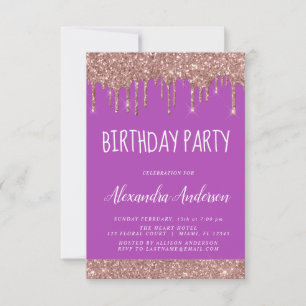 Rose Gold Purple Sparkle Glitter Any Age Birthday Invitation