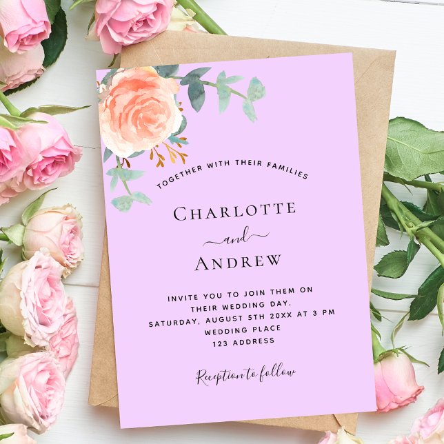 Rose gold purple violet greenery luxury  wedding invitation (Creator Uploaded)