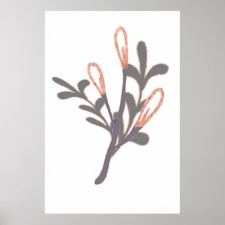 Rose Gold Pussy Willow Branch Wall Print