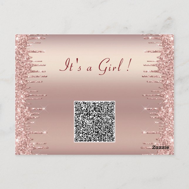 Rose Gold QR Code Baby Girl Shower Invitation Postcard (Back)