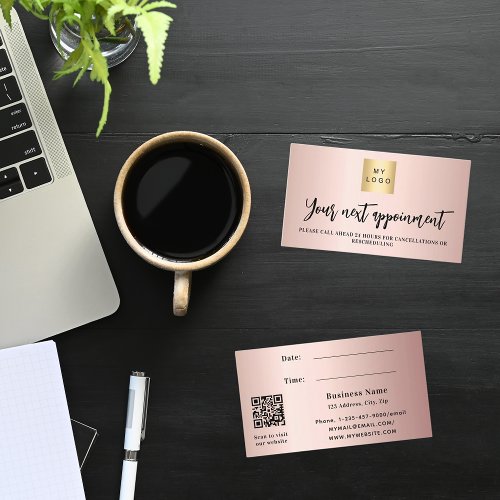 Rose gold QR code business logo appointment card