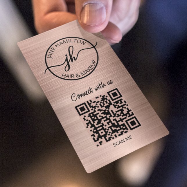 Rose Gold QR Code Circle Business Logo Business Card (Creator Uploaded)
