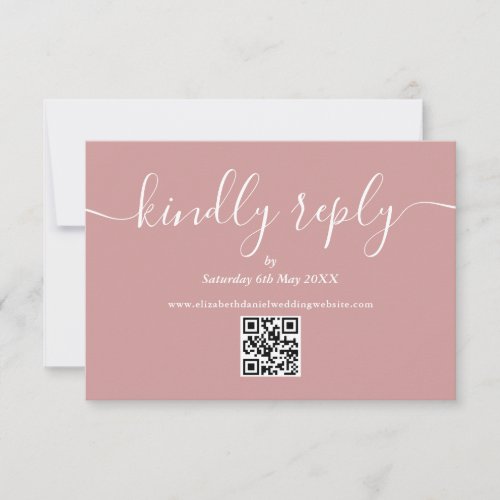 Rose Gold QR Code Elegant Script Kindly Reply RSVP Card