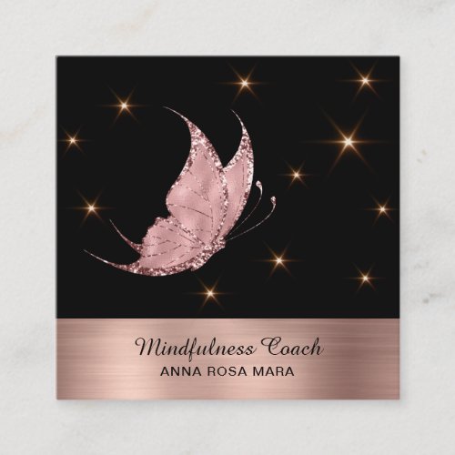  Rose Gold QR code Glitter Butterfly Mystical Square Business Card