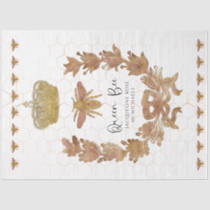 Rose Gold Queen Bee Crown Baby Name Decoupage Art Tissue Paper