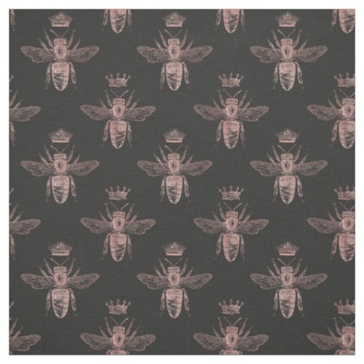 Rose Gold Queen Bees on Black Fabric