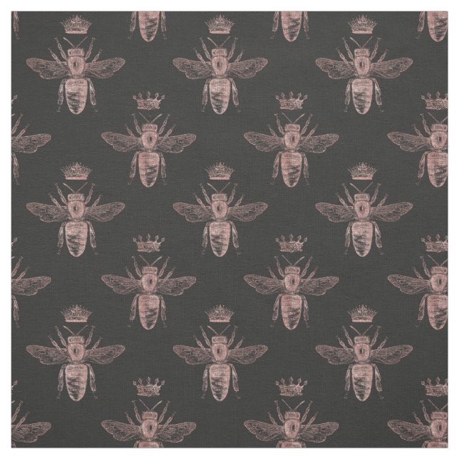 Rose Gold Queen Bees on Black Fabric (Swatch)