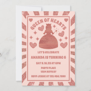 Rose Gold Queen Of Hearts Birthday Invitation
