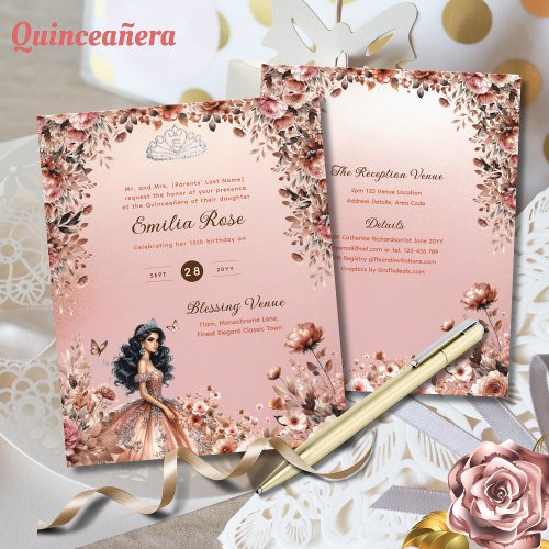 Rose Gold Quinceanera Dress Floral Roses Flyer