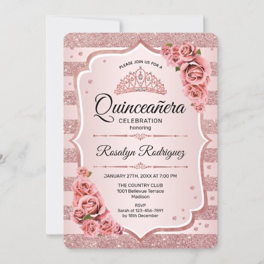Rose Gold Quinceanera Invitation