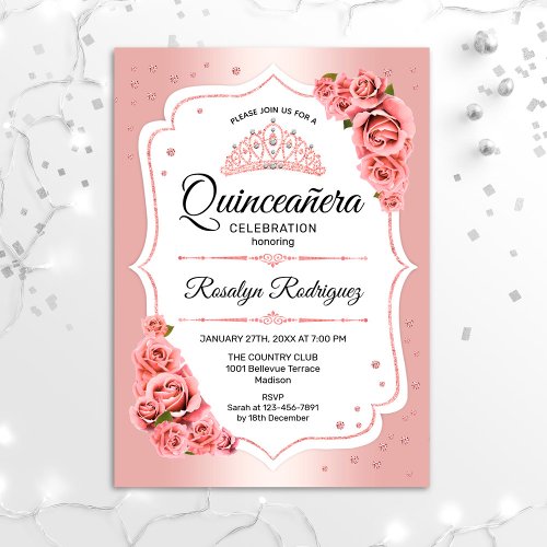 Rose Gold Quinceanera Invitation