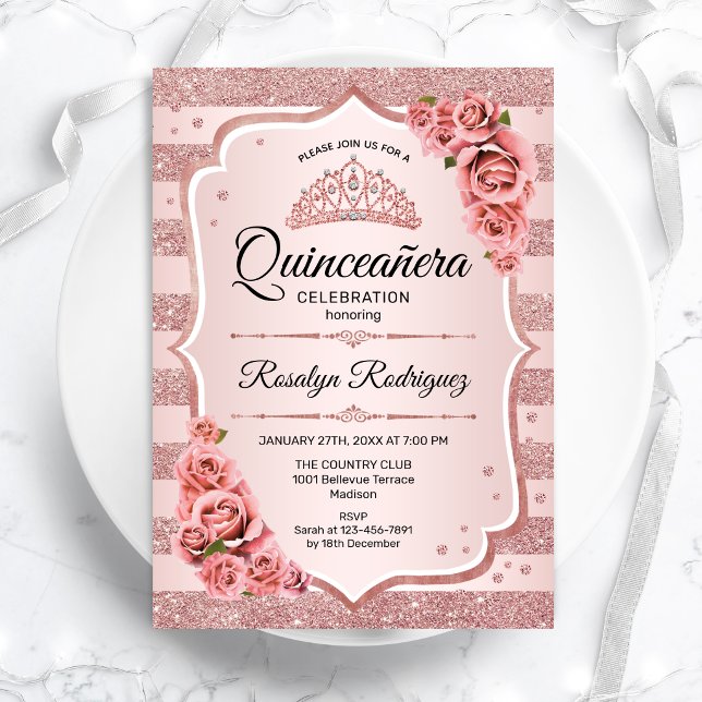 Rose Gold Quinceanera Invitation