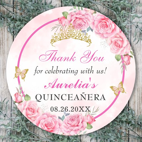 Rose Gold Quinceanera Miss Quince 15 Anos Birthday Classic Round Sticker