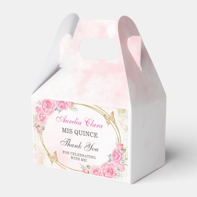 Rose Gold Quinceanera Miss Quince 15 Anos Birthday Favor Boxes (Front Side)
