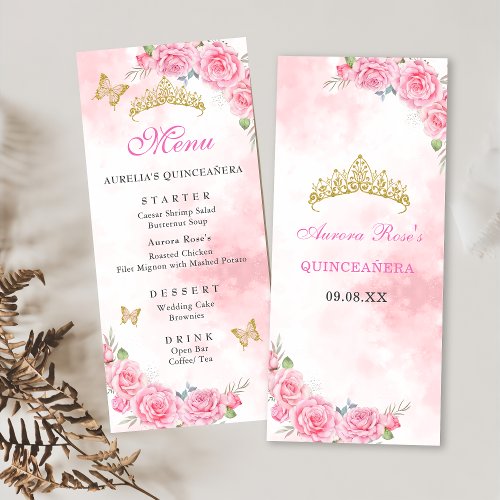 Rose Gold Quinceanera Miss Quince 15 Anos Birthday Menu