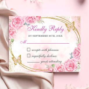 Rose Gold Quinceanera Miss Quince 15 Anos Birthday RSVP Card