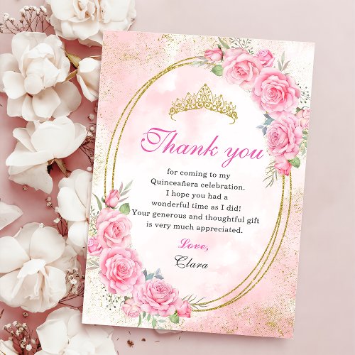 Rose Gold Quinceanera Miss Quince 15 Anos Birthday Thank You Card