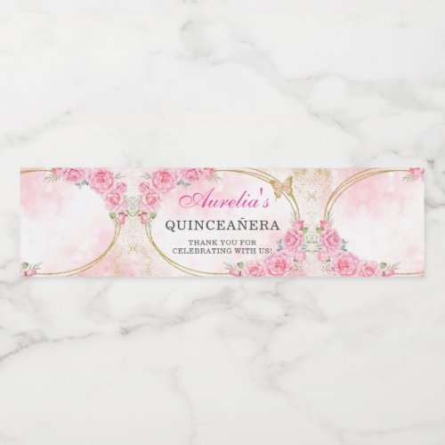 Rose Gold Quinceanera Miss Quince 15 Anos Birthday Water Bottle Label