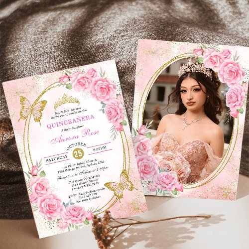 Rose Gold Quinceanera Miss Quince 15 Anos Photo Invitation