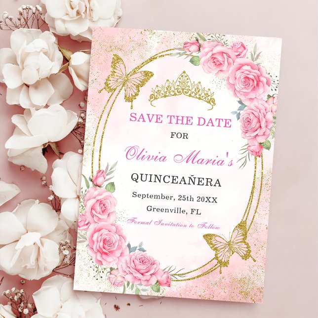 Rose Gold Quinceanera Miss Quince 15 Save The Date Invitation (Creator Uploaded)