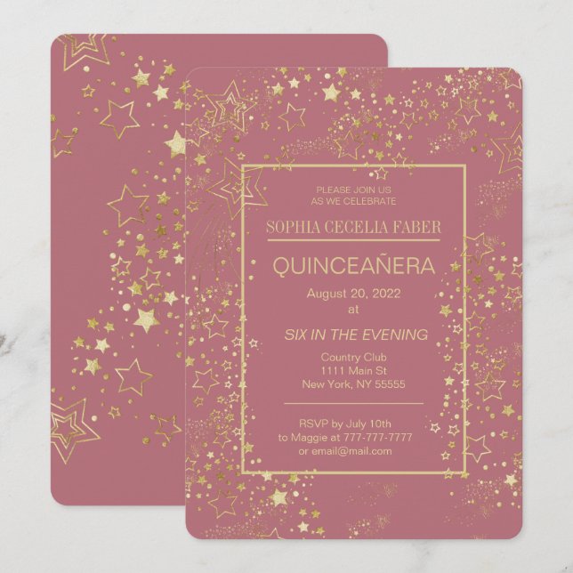 Rose Gold Quinceañera Party Invitation (Front/Back)