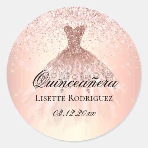 Rose Gold Quinceanera Personalized Classic Round Sticker