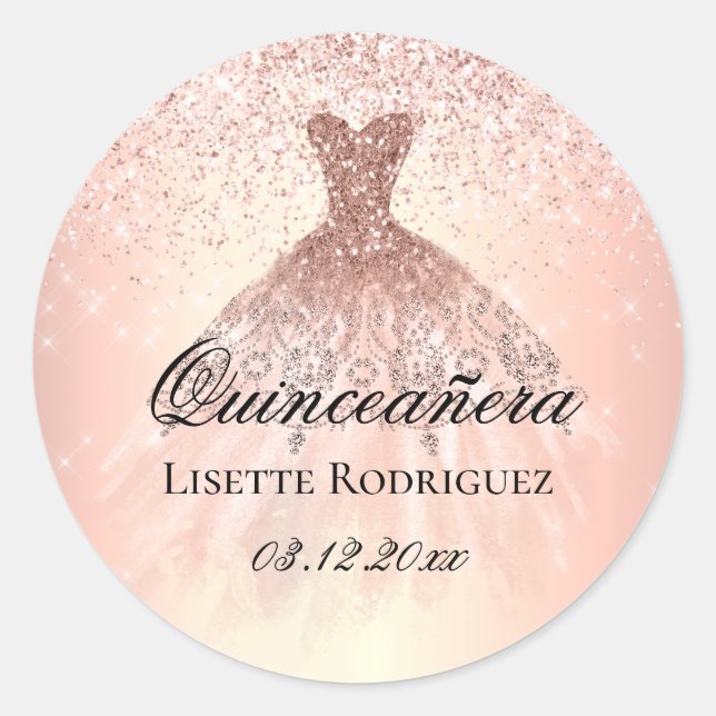 Rose Gold Quinceanera Personalized Classic Round Sticker (Front)