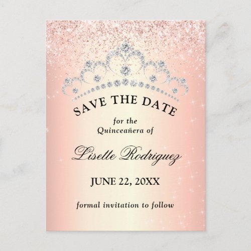 Rose Gold Quinceanera Save The Date Postcard