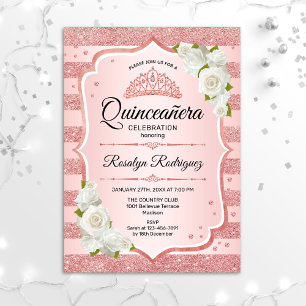 Rose Gold Quinceanera - White Roses Invitation