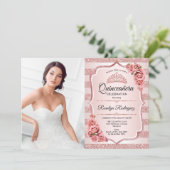 Rose Gold Quinceanera With Photo Invitation (Standing Front)