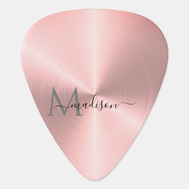 Rose Gold Radial Metallic Script Name Guitar Pick (Front)