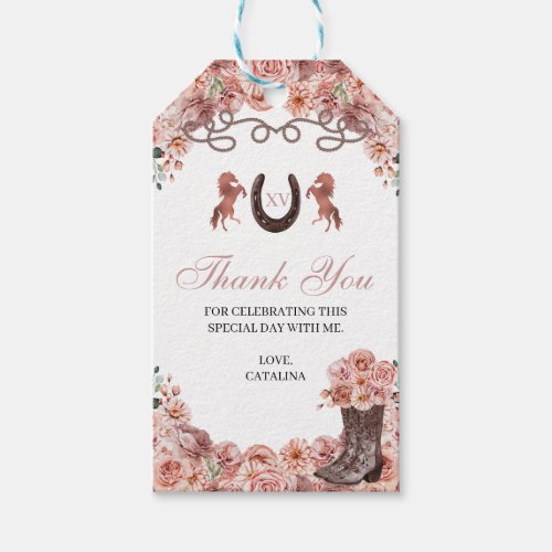 Rose Gold Ranchero Quinceanera Gift Tags