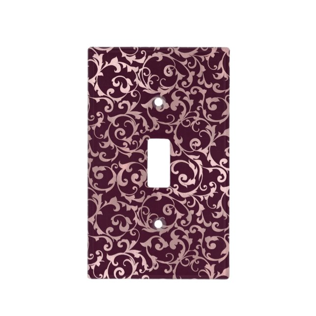 Rose Gold Raspberry Wine Modern Elegant Glamour Light Switch Cover (Front)