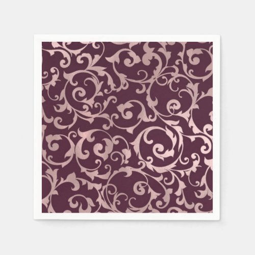 Rose Gold Raspberry Wine Modern Elegant Wedding Napkins