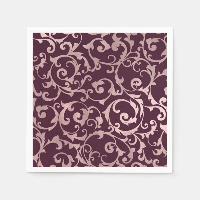 Rose Gold Raspberry Wine Modern Elegant Wedding Napkins (Front)