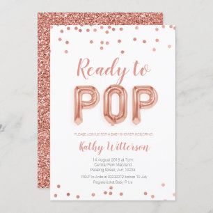 Rose Gold Ready to Pop baby shower invitation