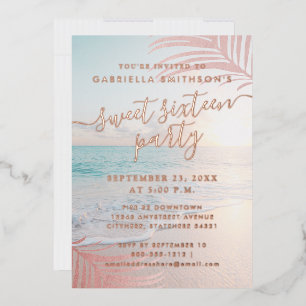 Rose Gold Real Foil Beach Sweet 16th Birthday  Foi Invitation