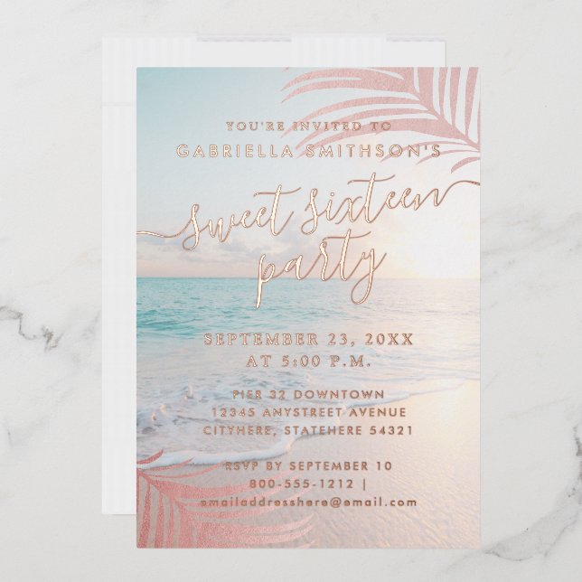 Rose Gold Real Foil Beach Sweet 16th Birthday  Foi Invitation (Envelope)