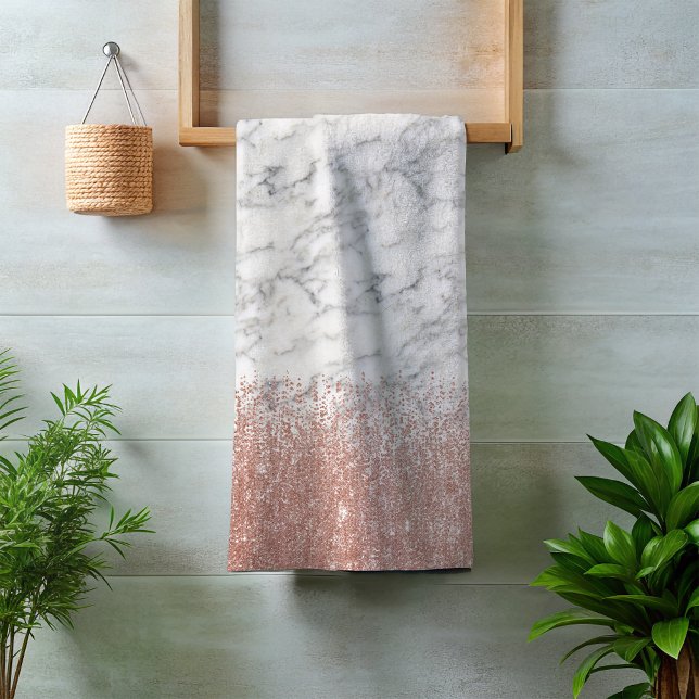 Rose Gold Real Marble Glitter Glam Trendy Bath Towel Set (Creator Uploaded)