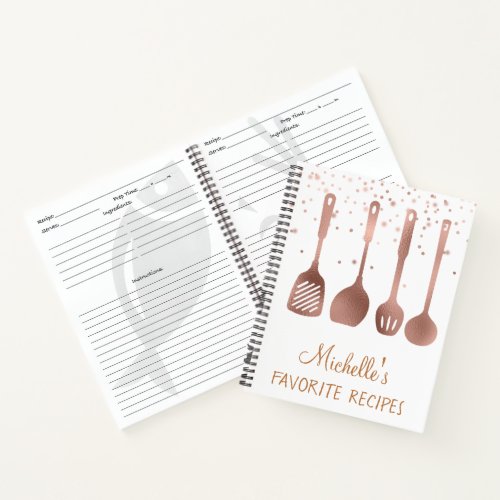 Rose Gold Recipe Cookbook Utensils Confetti Notebook