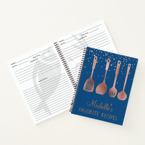 Rose Gold Recipe Cookbook Utensils Confetti Notebook