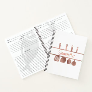 Rose Gold Recipe Cookbook Utensils Personalized Notebook