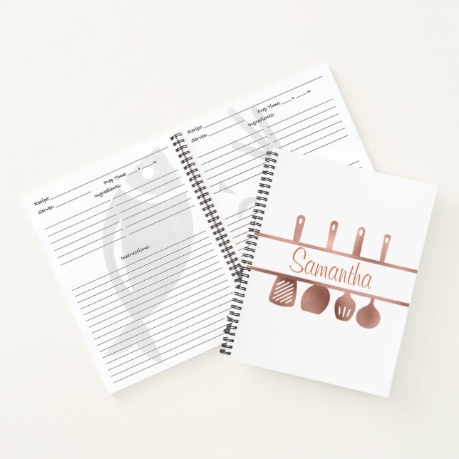 Rose Gold Recipe Cookbook Utensils Personalized Notebook (Inside)